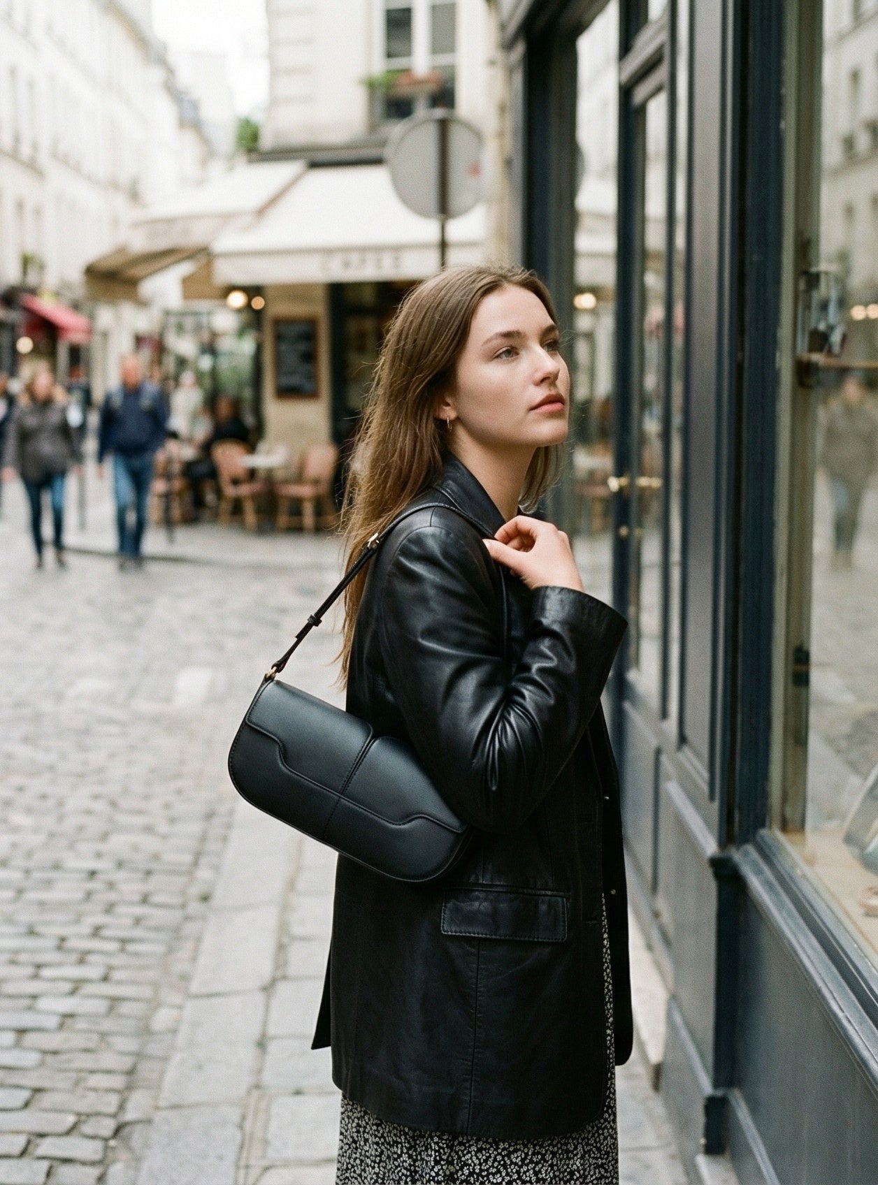 Leather Baguette Handbag